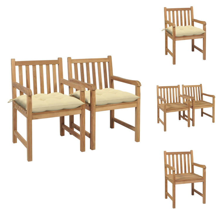 vidaXL Gartenstühle 2 Stk. mit Cremeweißen Kissen Massivholz Teak - Gartenstühle