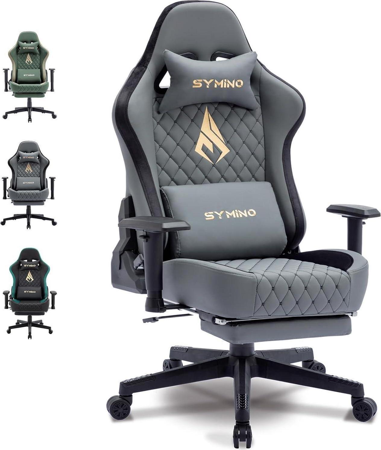 Symino Gaming Stuhl 200kg Belastbarkeit Vintage Kunstleder Grau