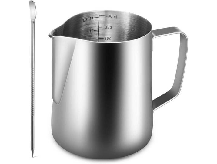 Milchkännchen Edelstahl 400 ml spülmaschinenfest, Silberfarben, Metall, 9x9 cm, Geschirr, Kannen & Karaffen, Milchkännchen