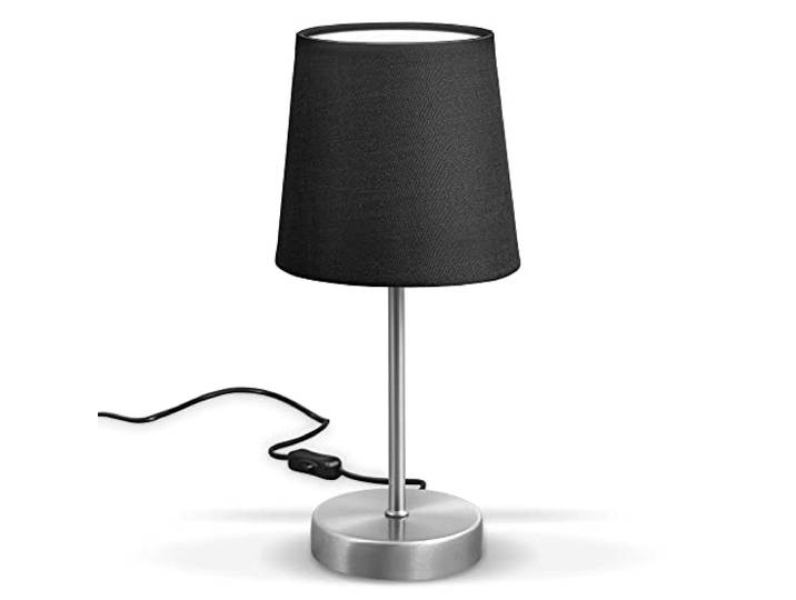 B.K.Licht - Lampe de chevet avec interrupteur à câble\, douille E14\, abat-jour en tissu\, lampe de bureau\, lampe de table\, lampe de chevet chambre\, lampe chevet\, 30\,8x10 cm\, noir