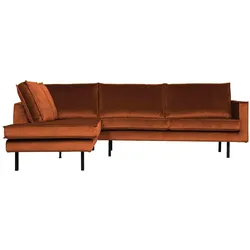 Ecksofa Rodeo aus Samt, modern linksseitig, Rostrot, weiche Polsterung, für 4 bis 5 Personen