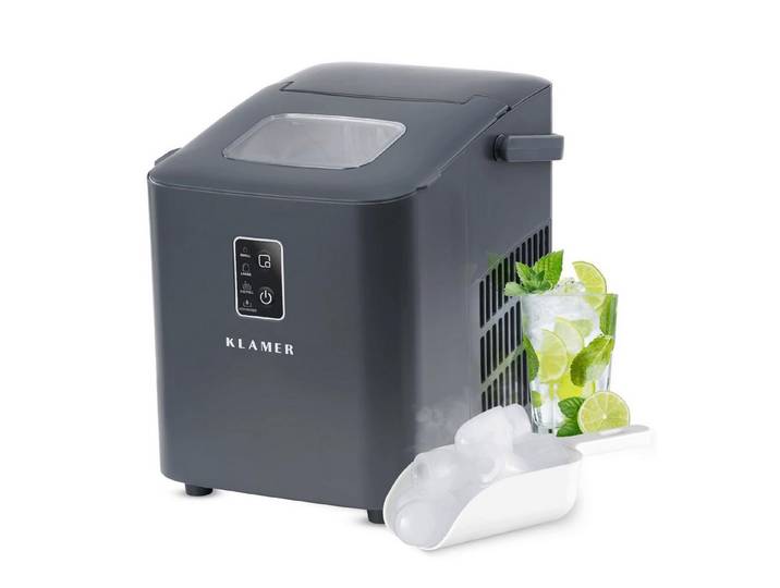 KLAMER Eiswürfelmaschine 11kg/24h, 8 Eiswürfel in 8 Min, 1L Wassertank, 2 Größen, leise Ice Ma…, 120W, 1L Wassertank, Signallampe, mit Eisschaufel, Tragegriff