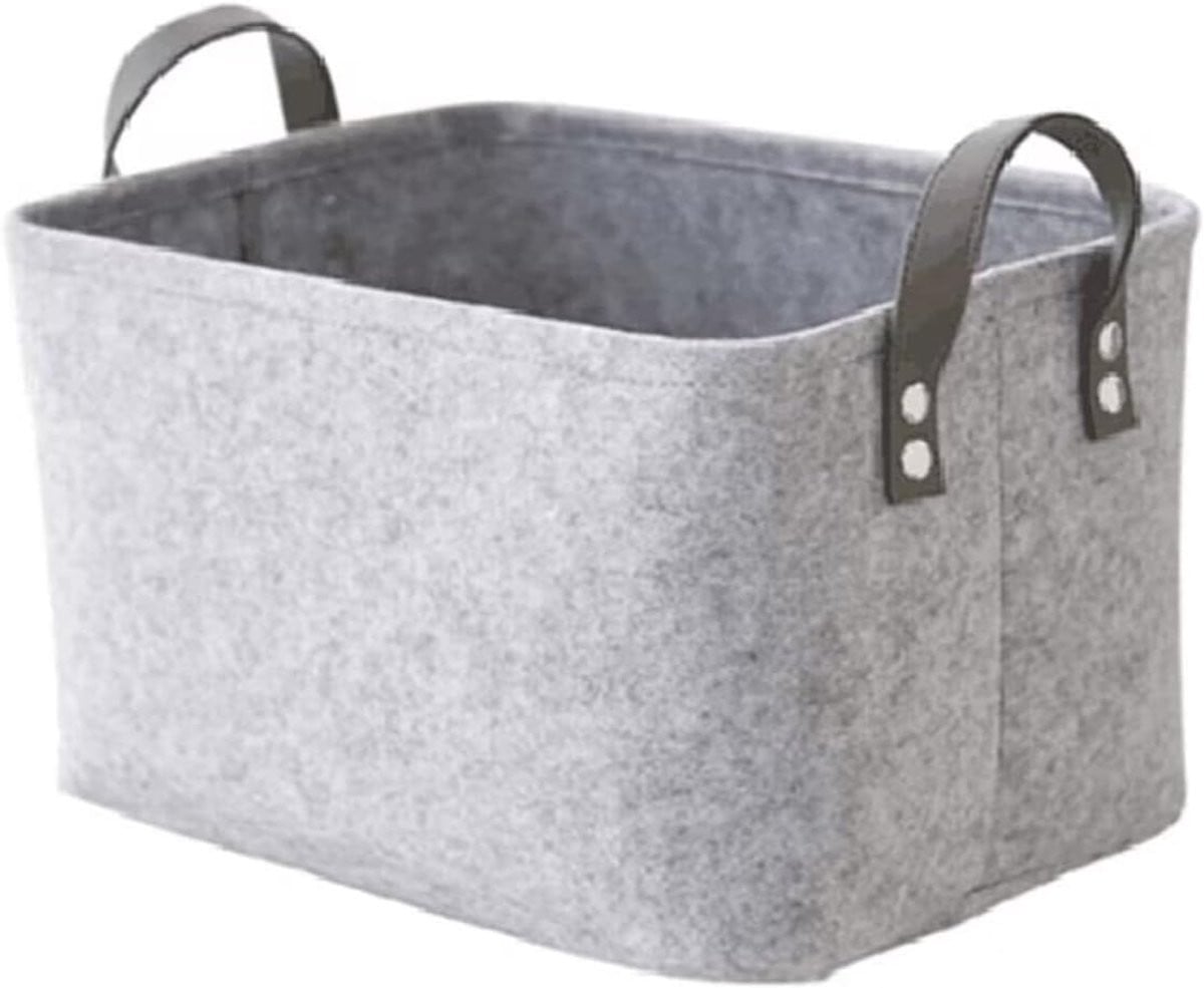 SnelShoppen Grijze Vilt Opbergmand - Vouwbare Rectangulaire Opbergdoos met Handvatten - B/D/H: 38 x 28 x 24 cm