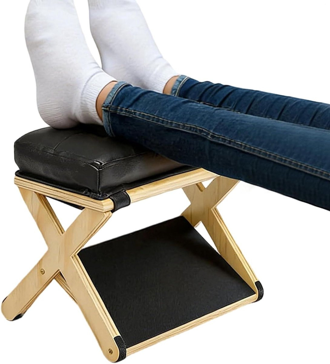 Houten Voetensteun voor Bureau - Verstelbare Dubbele Laag - Bruin - 36 cm