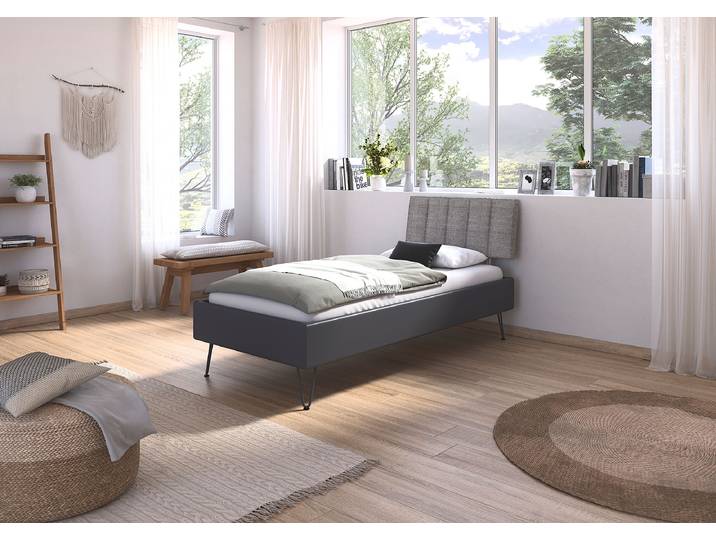 Bettgestell Mavi - Cord 90 x 200cm Cord Grau/Graumetallic