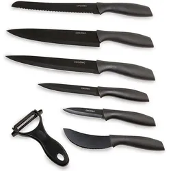 Cecotec Lot de 7 Couteaux de cuisine et ustensiles compatible Titanium (Noir), Besteck, Schwarz