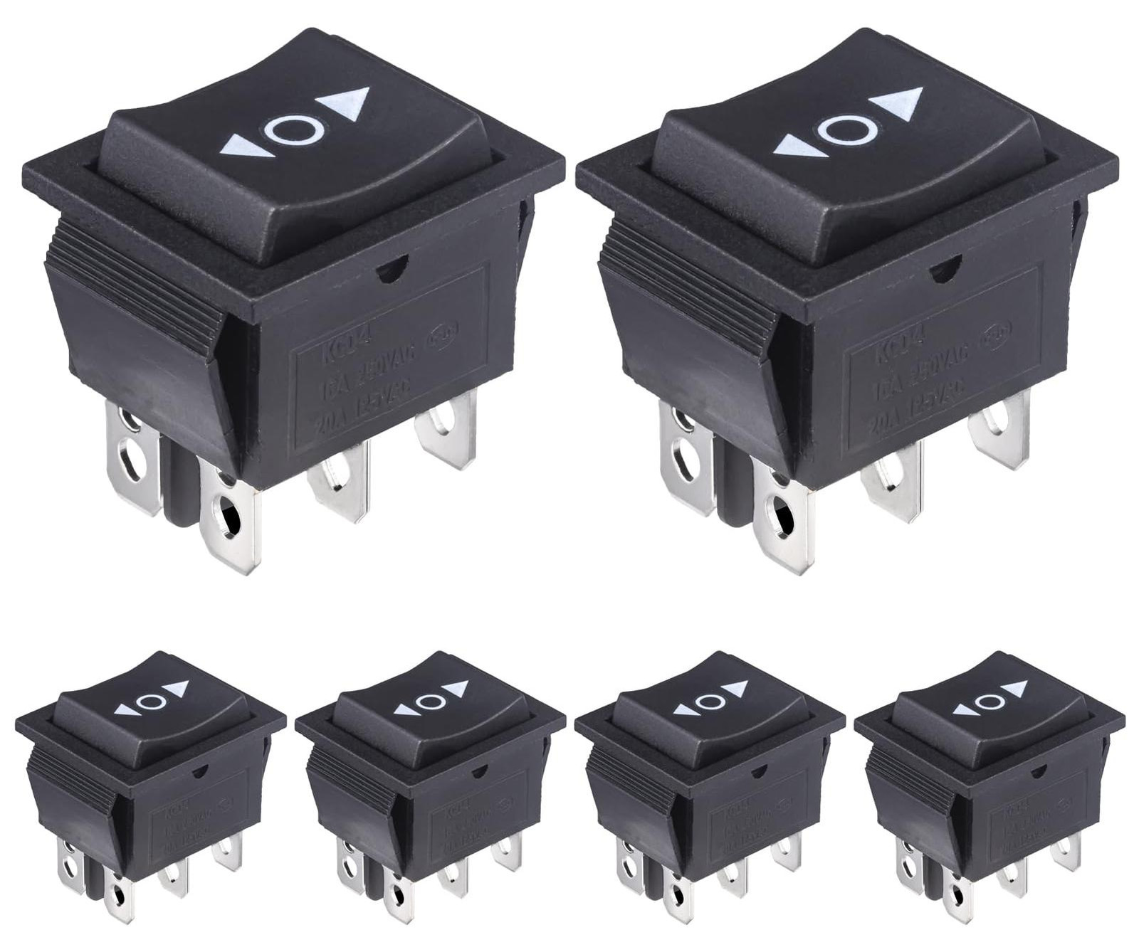 Dripio Schakelaar, 6-polig, DPDT, 16A/250V, 20A/125V, zwart, 6 stuks