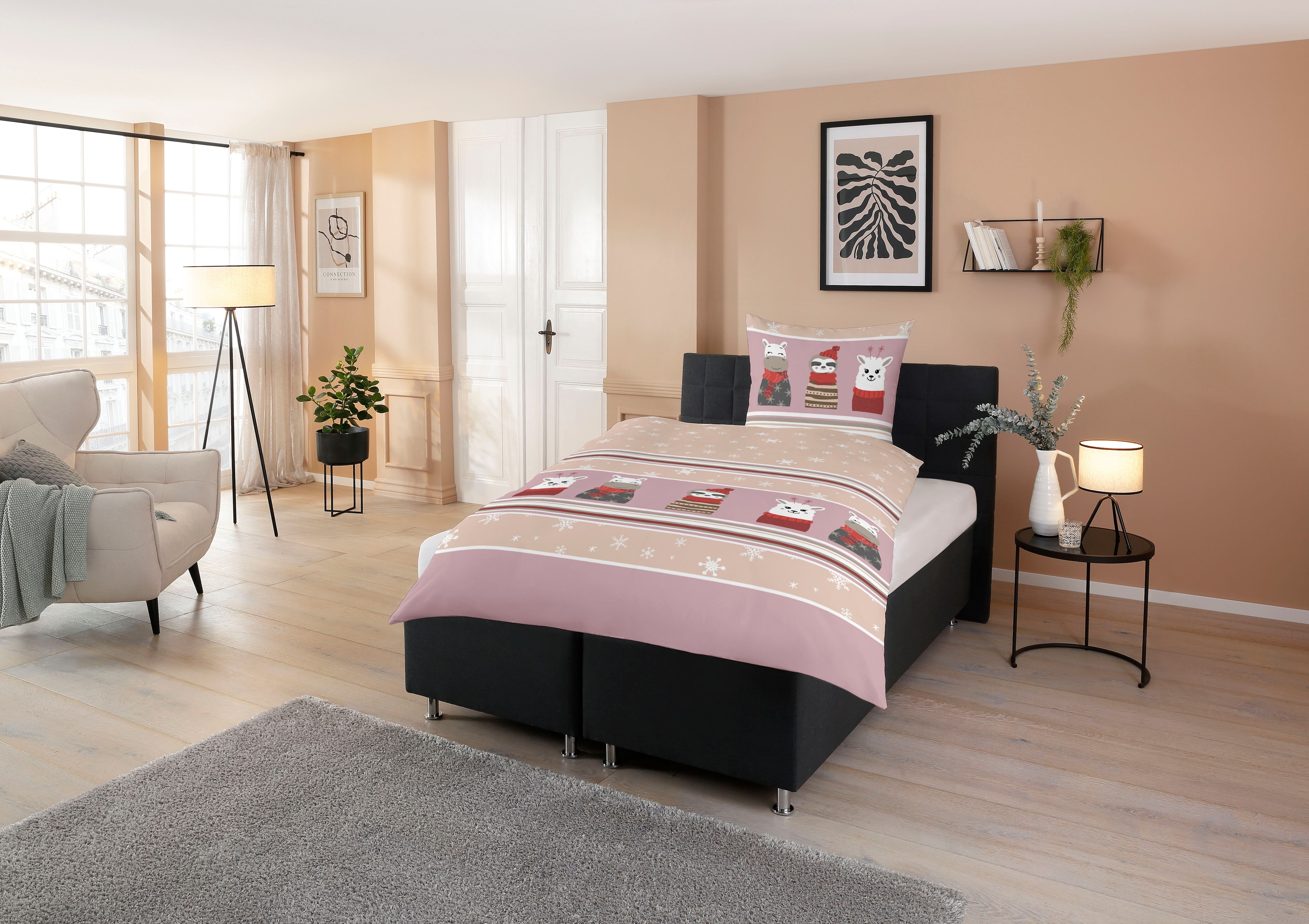 Bettwäsche CASATEX "Nisa", rosa (beige, ashrose), B/L: 135cm x 200cm, 1 Stk., 1 Stk., Biber, B/L: 80cm x 80cm, 2 Stk., Biber, Obermaterial: 100% Baumwolle, Bettwäsche, Bettwäsche, lustiges, niedliches, fröhliches Design beige, ashrose B/L: 135cm x 200cm, 