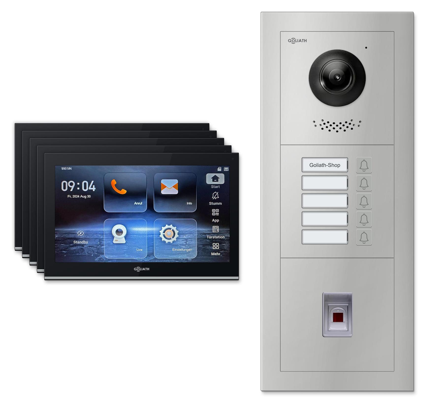 Goliath Premium IP GL-IPH530.2 Video-Türsprechanlage, 5 Familien, 5× 10 Zoll Schwarz, Silber, Unterputz