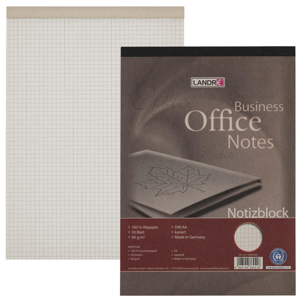 herlitz LANDRÉ® Notizblock Recycling DIN A4 kariert 100050282