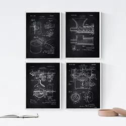 POSTER Set mit 4 Schwarz Küche Patent A4 Schwarzer Rahmen