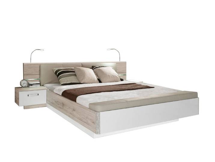 freiraum Bettanlage Rondino, in Sandeiche / Weiß Glanz - 285,3x87,7x237cm (BxHxT)