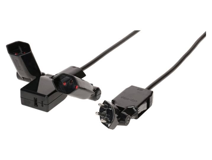 Max Hauri Steckdosenl. clip-clap Line 2x Typ 13 1x USB-Charger sw Scha. 2m