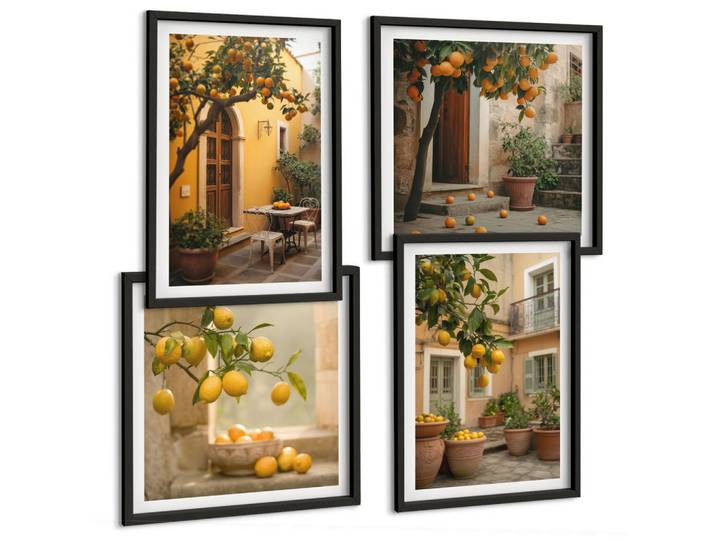 Tulup Bilder SET 4er Set - 50x50 cm & 40x60 cm Schwarzer Rahmen - Zitrusgarten in der Sonne, Kunststoff, Rechteckig, 50x50 cm, gerahmt, Bilder & Rahmen, Bilder