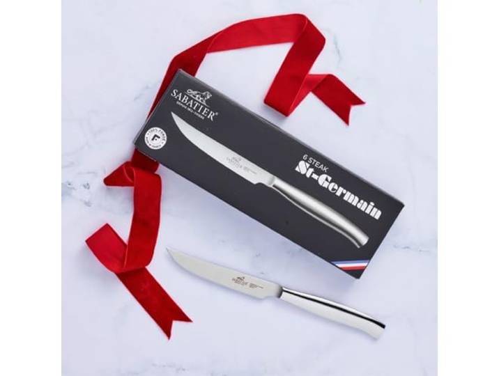 SABATIER 6er-Set Steakmesser ST-GERMAIN 11 cm, 100% geschmiedet glatte Klinge und Edelstahlgriff, zum präzisen Schneiden von gekochtem Fleisch