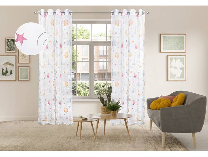Gardine GOODPRODUCT Morgann , bunt (multi), B:140cm H:225cm, Polyester, Gardinen, Gardine, Ösen- Aufhängung, verspieltes Design, transparentes Material