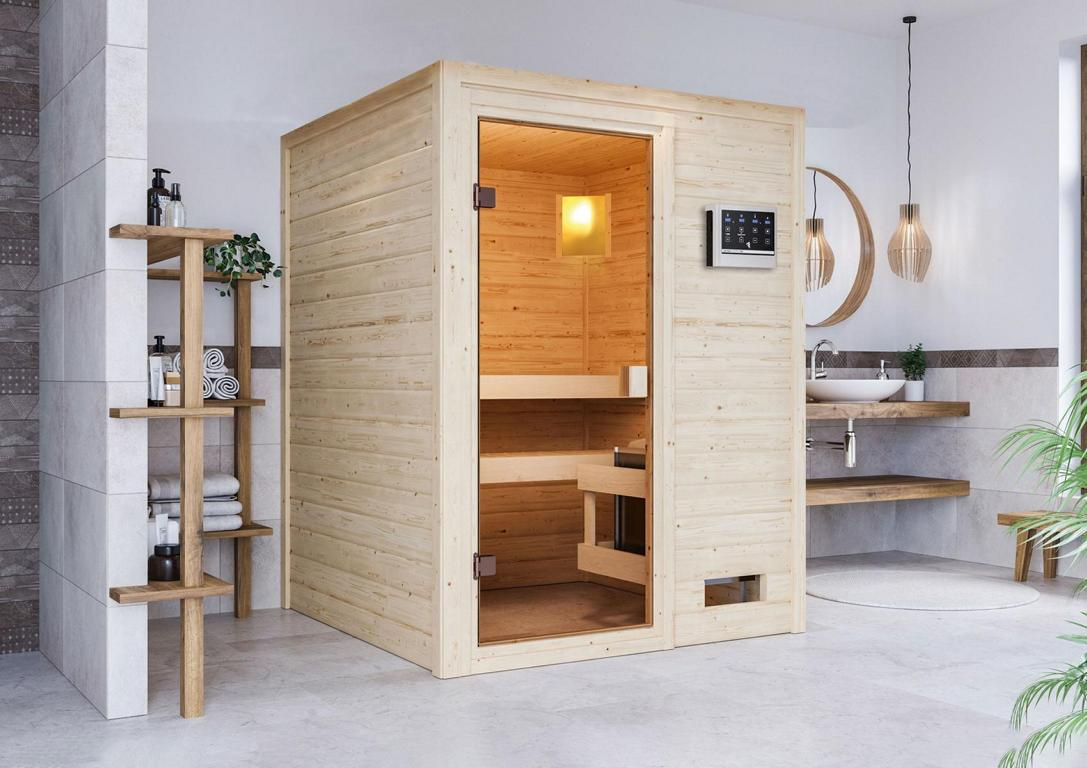 KARIBUHOLZT Sauna Sandra Front, 3,6 kW Bio extern 16880429