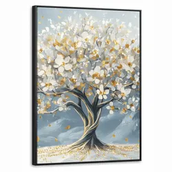 LEINWAND Bilder mit Rahmen - Baum - Winter - Baum des Lebens - Modern - Gold - 70x100