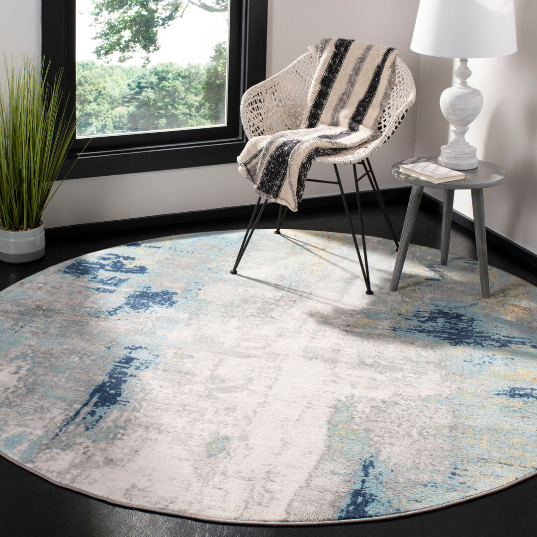 Trent Austin Design Zeke Abstract Grey/Blue Area Rug Blue Round 201 cm