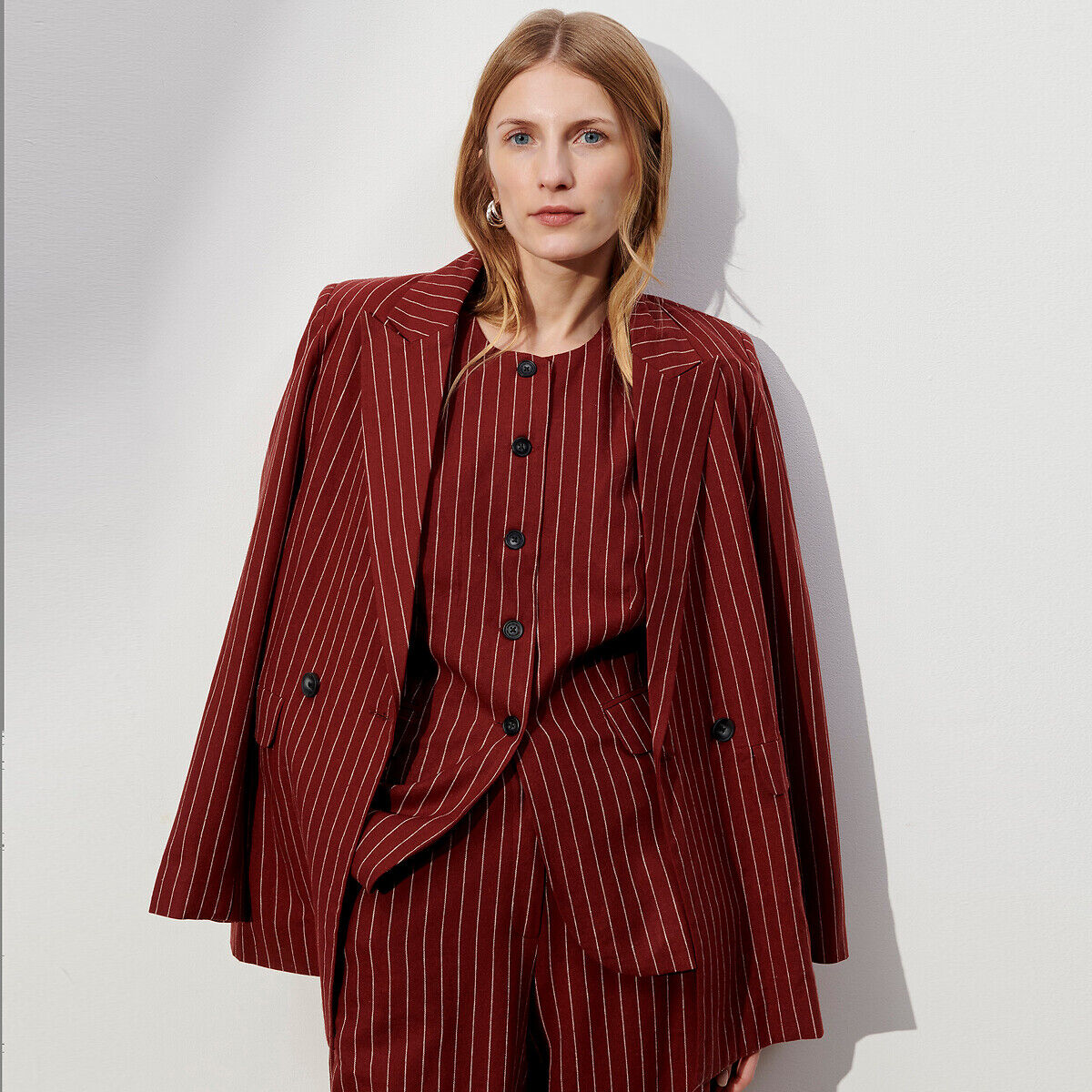 ANNE WEYBURN Veste sans manches rayée en lin et viscose