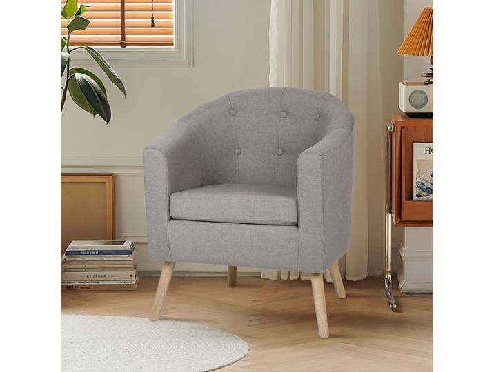 Fauteuil de salon-MENGDA-Fauteuil rembourré-Jusqu'à 150KG-Pour Salon à coucher café-Coussin d'assise en lin et pieds en bois