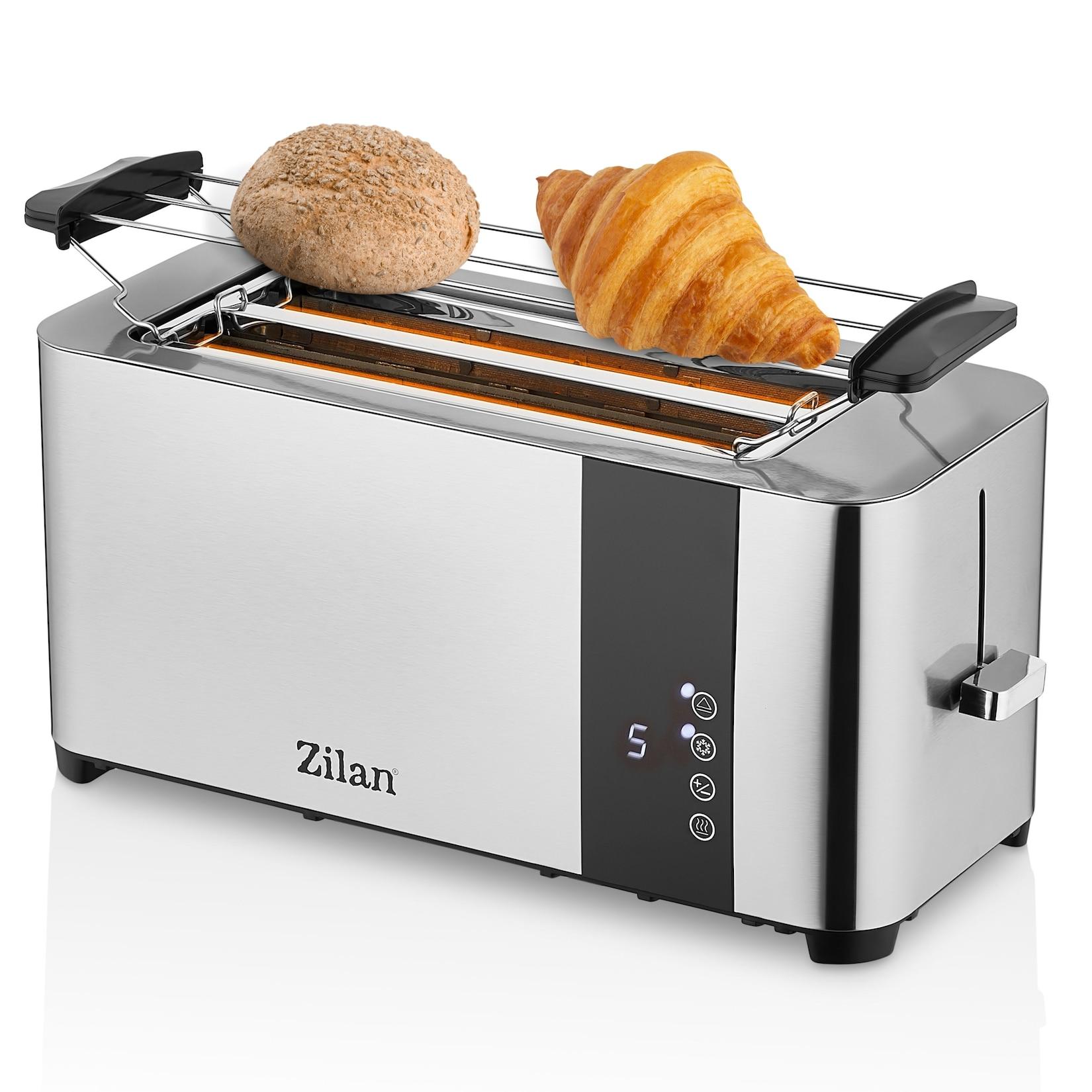 Zilan Edelstahl Langschlitz Toaster mit Brötchenaufsatz und Krümelschublade 1400 W