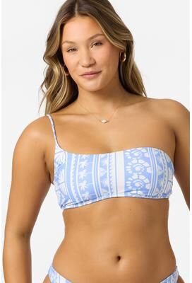 O'Neill s Surf Abstract Seal Beach One Shoulder Bandeau Bikini Top in Azurine, Size 2XL, Elastane/Polyamide