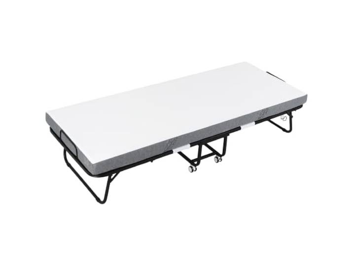 HOMCOM Klappbett 80x200 cm Erwachsene Gästebett Klappbar mit Stahlrahmen 10 cm Dicker Schaumstoff, Feldbett, Reisebett, Rollen, Bis 150 Kg Belastbar