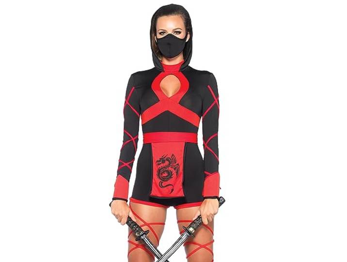 Leg Avenue 85401 - Dragon Ninja dameskostuum, maat medium (EUR 38), carnavalscarnaval, zwart en rood