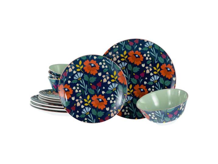 Speisetellerset 12-tlg. Folklore Blau, Multicolor