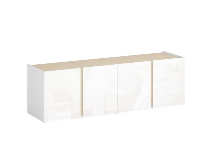 Meuble tv 4 portes à fermeture amortie panneau de particules blanc