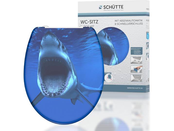 SCHÜTTE WC Sitz SHARK, Duroplast Toilettendeckel mit Absenkautomatik und Schnellverschluss, Klobrille