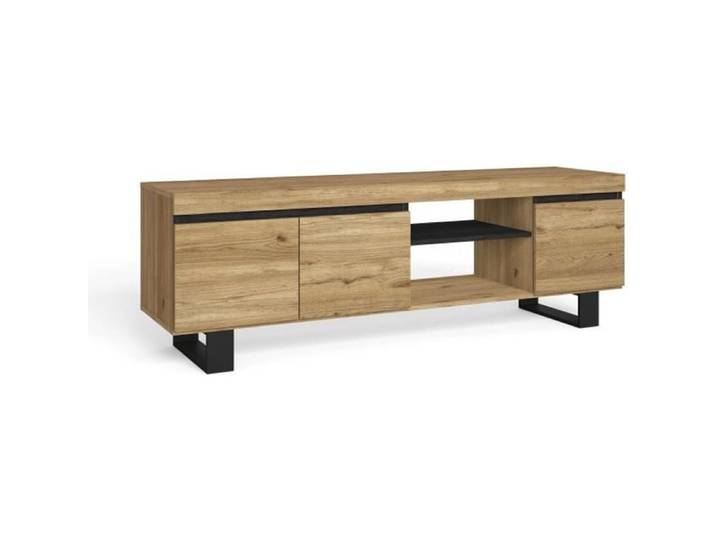 Meuble TV mod.NATURALE ''Chêne/Noir'' 2 portes et 2 logements salon-séjour 160x40x53cm RF984