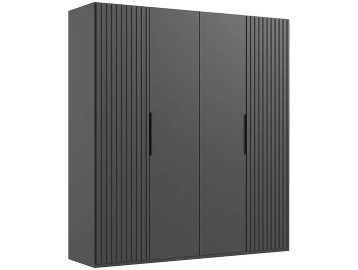 Drehtürenschrank WIMEX Andorra by fresh to go , schwarz (graphit, akustikpaneel optik graphit), B:200cm H:216cm T:58cm, Holzwerkstoff, Schränke, Drehtürenschrank, Mit 3D-Leisten für Akustikpaneel-Optik