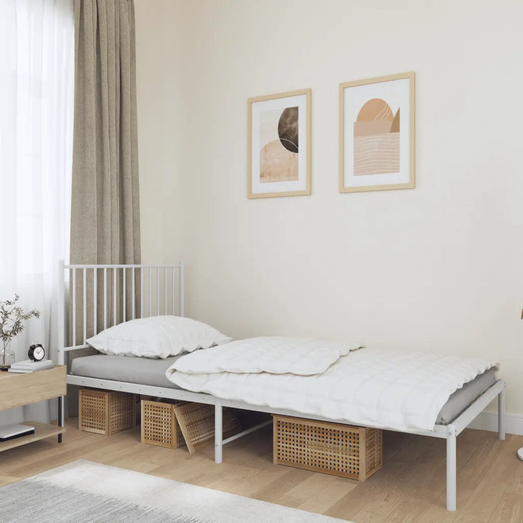 Ebern Designs Metal Bed Frame with Headboard White 150x200 cm White 100 x 200cm