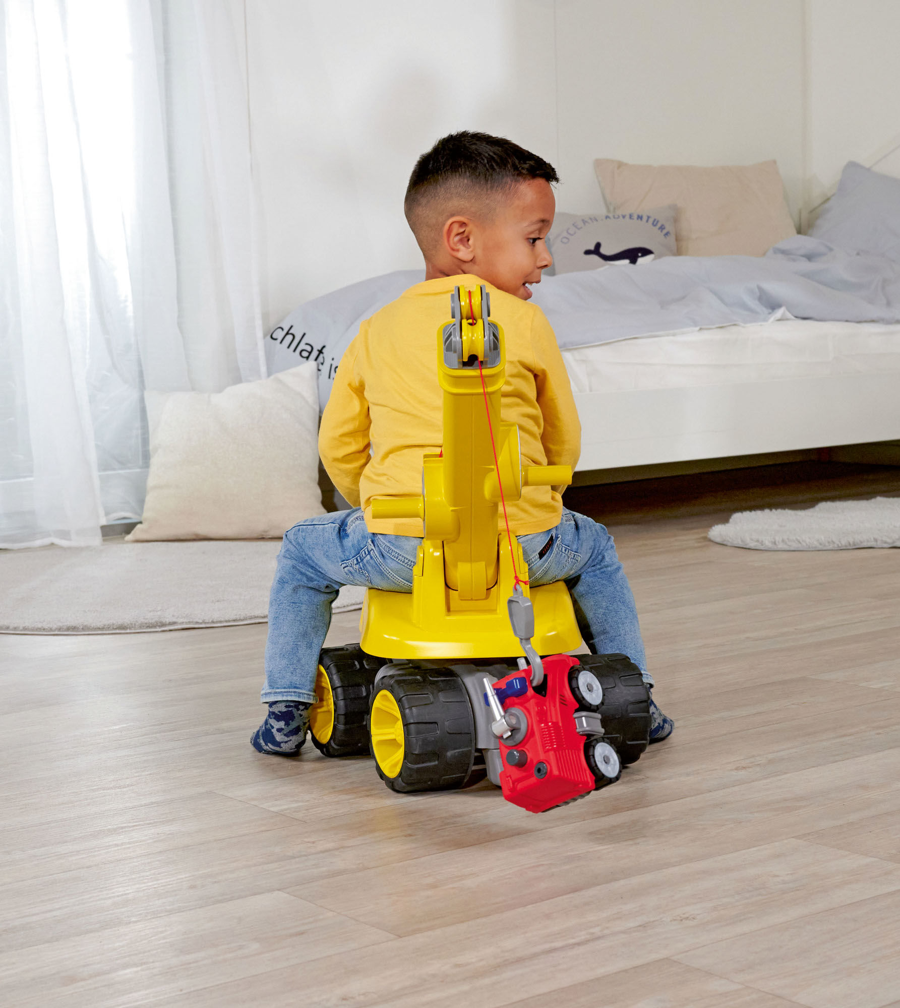 Spielzeug-Kran BIG "BIG Power-Worker Maxi-Kran", gelb, Spielzeugfahrzeuge, KinderB:30cm H:33cm T:47cm, Kunststoff, Spielzeug-Kran, Aufsitz-Kran, Made in Germany, B:30cm H:33cm T:47cm