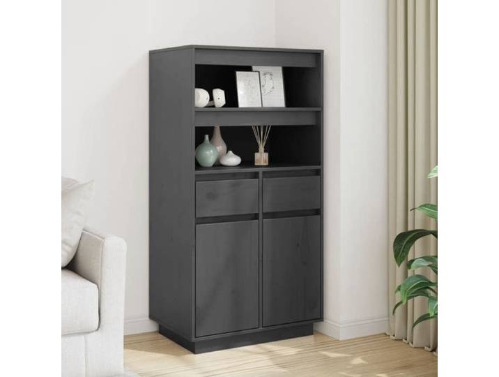 Automne/hiver  Gris Buffet Armoire haut Vaisselier - Buffet Pour Salon/Bureau - Gris 60x40x116 5cm - bois massif de pin -