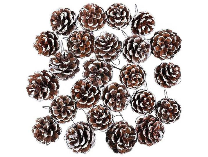 Tannenzapfen 48-teiliges Set mit Schnee-Effekt, Braun, Naturmaterialen, 3x3x3 cm, Dekoration, Weihnachtsdekoration