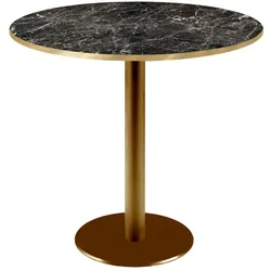 RestooTab - Tisch Rome goldmetallic Ø70cm Dekor schwarzer Marmor Kanten messingfarben