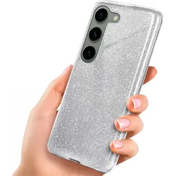 Samsung Galaxy S23 Hülle Glitzer Silber – ONEFLOW Glitter Case, 3in1 Silikon, Funkelnd, Stoßfest, Dünn, Sparkle-Silver