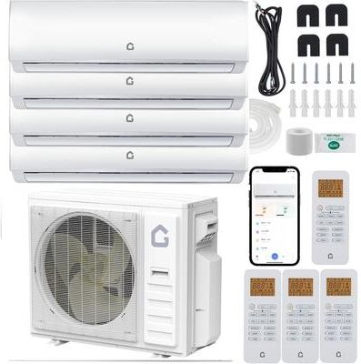 YUN 35000 BTU 4-Zone Mini Split AC & Heat Pump, 4x9000 BTU, WiFi & Alexa, Pre-Charged, 208-230V, 19 SEER2 - White