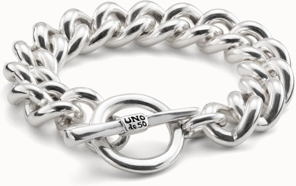 UNOde50 Pulsera bañada en plata de ley con cadena barbada Plateado M