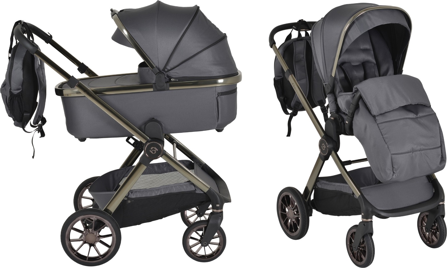 Cangaroo Kinderwagen Kombikinderwagen iClick Grau 2-in-1 Inkl. Adapter 110917