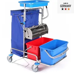 Floorstar FPW 3 duo 2-70 ES Reinigungswagen mit Flachpresse Flachpressenwagen - Edelstahl, Halterahmen 2 x 70 l, PATENT