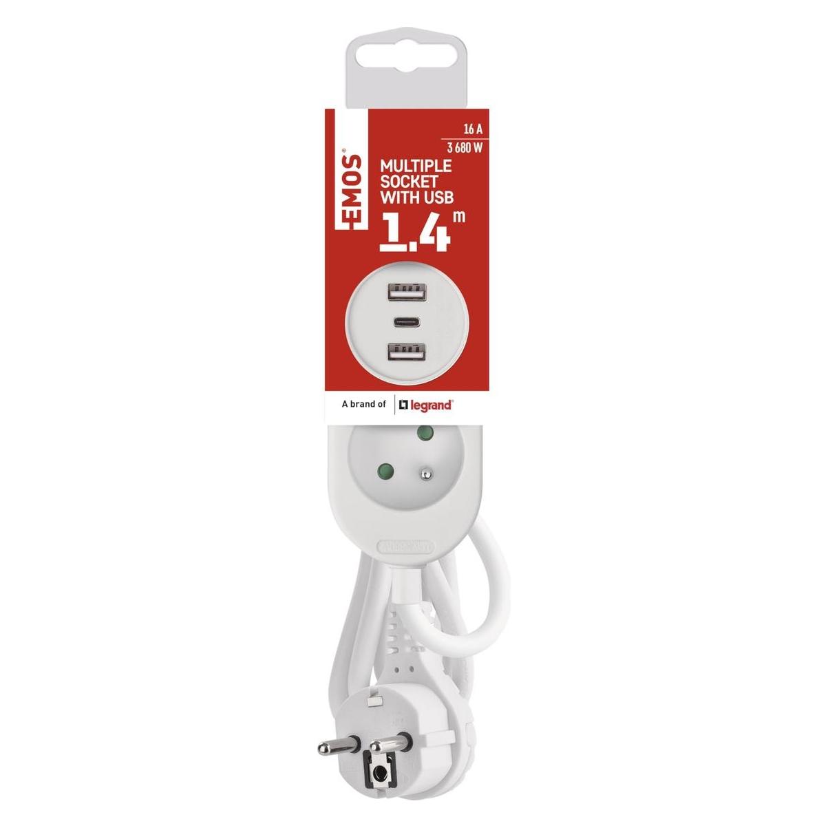 Emos P0211E Prodlužovací kabel 1,4 m / 2 (1.40 m, USB-A, USB-C) (61863210)