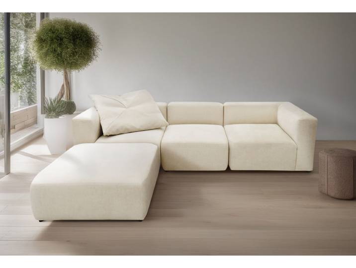 3-Sitzer HOME AFFAIRE Utvik kann individuell zusammengestellt werden , beige (creme), B:301cm H:69cm T:108cm, 100% Polyester, Sofas, 3-Sitzer, Modulsofa, bestehend aus 2 Eck-, 1 Mittelelement und 1 Hocker