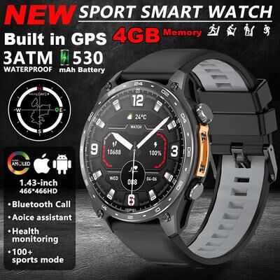 Inspire Daily Merch HD Pro GPS Smart Watch With Offline Maps, Compass & Altimeter For Outdoor Adventures black
