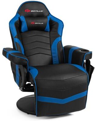 Costway Ergonomic High Back Massage Gaming Chair with Pillow-Blue