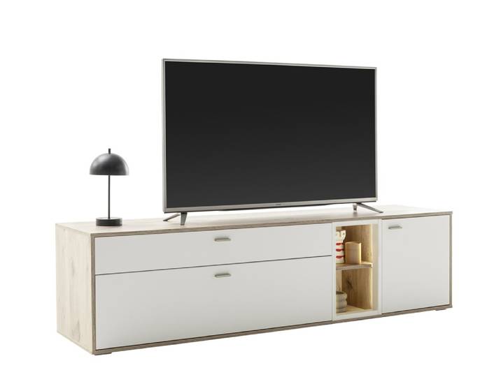 TV-Board Santerno , Soft white / Viking Oak , mit Beleuchtung