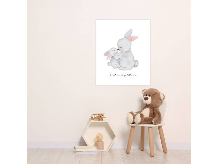 Bild mit Rahmen LÜTTENHÜTT oder Poster, Grosser Hase und Hasenkind , bunt (farbe bild(er): bunt), B:40cm H:50cm T:0,2cm, Papier, Bilder, Bild mit Rahmen, HD Premium Druck